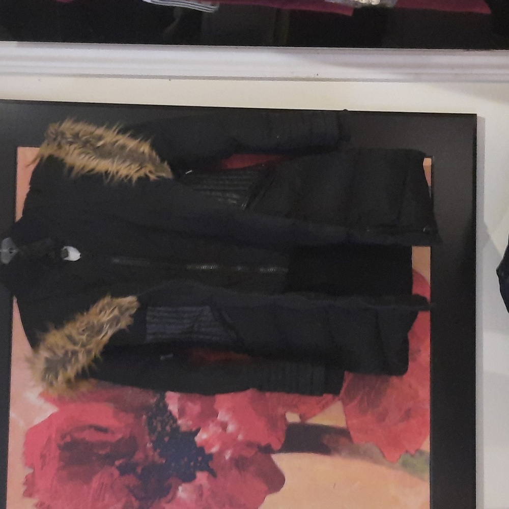 REVAMPED GORGEOUSLY CHIC BLACK OVERSIZED FAUX FUR MINK HOOD WINTER COAT XS